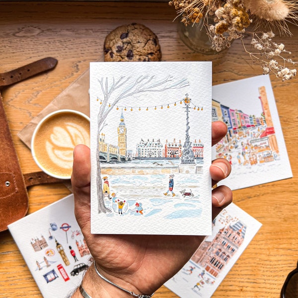 Set of 5 handmade London postcards / London cards / Cute London Watercolour postcard / Handmade London print / London Big Ben card pack /