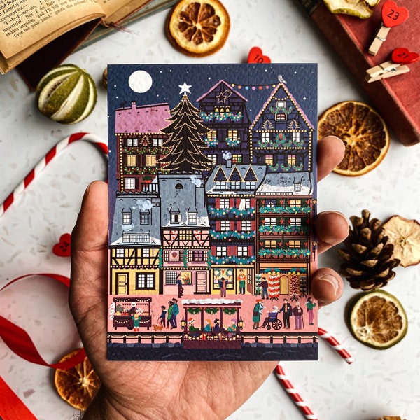 Cartes de Noël / Set de 5 cartes postales de Noël / Pack de cartes de Noël / Carte de Noël mignonne / Carte Colmar / Pack de 5 cartes de Noël