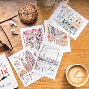 Set of 5 handmade London postcards / London cards / Cute London Watercolour postcard / Handmade London print / London Big Ben card pack / zdjęcie 2