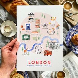 Handmade London Neighbourhood Map / Imprimé Londres / Cute London Watercolour print / Handmade London print / Colorful London map