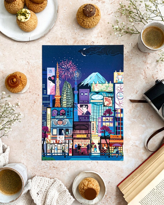 Retro Tokyo Art Print: Shibuya Night Scene, Japan