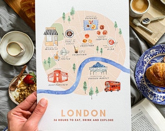 Handmade London Foodie Map / London print / Cute London Watercolour print / Handmade London print / Colorful London map