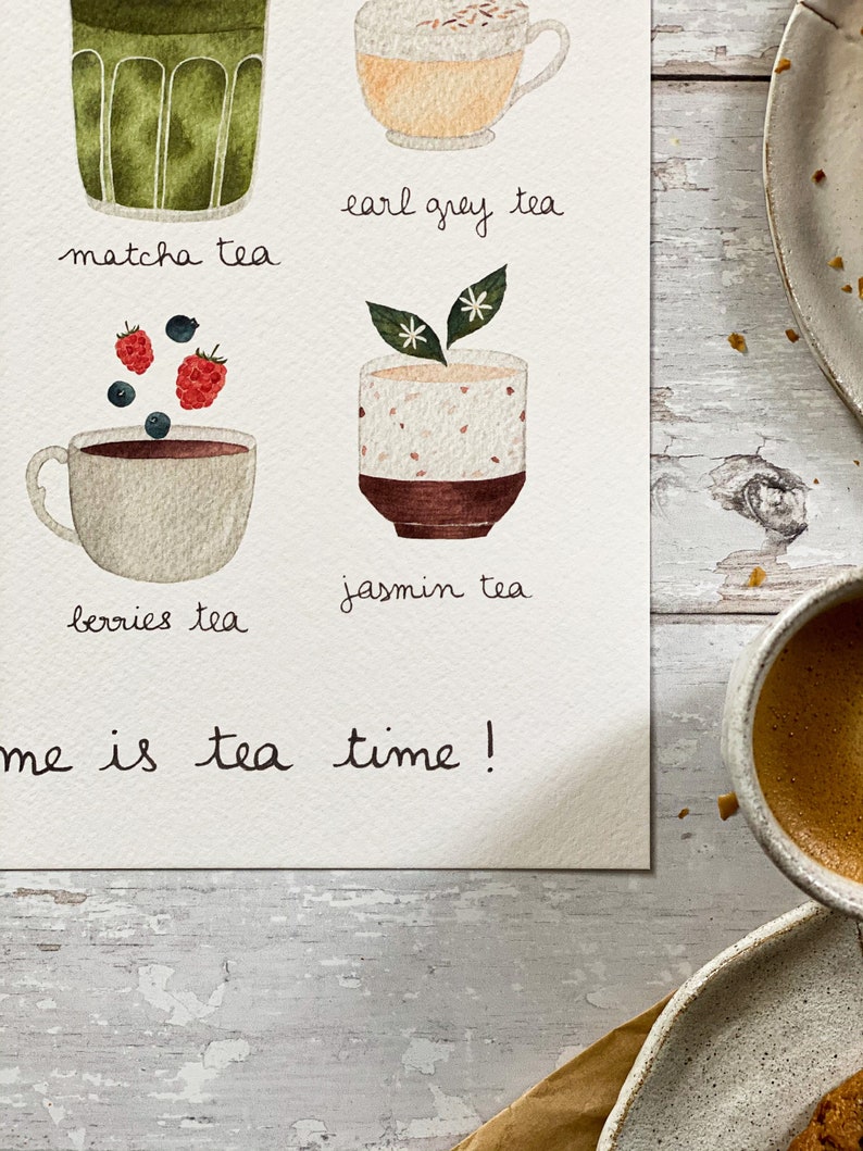 tea print / tea collection print / tea handmade print / bubble tea print / english tea wall art / tea poster / tea lover gift image 3