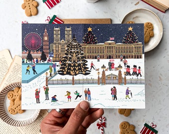 Set of 5 Christmas in Buckingham Palace cards/ London Christmas cards / Queen Elizabeth card / Her majesty card / Christmas card / Elizabeth