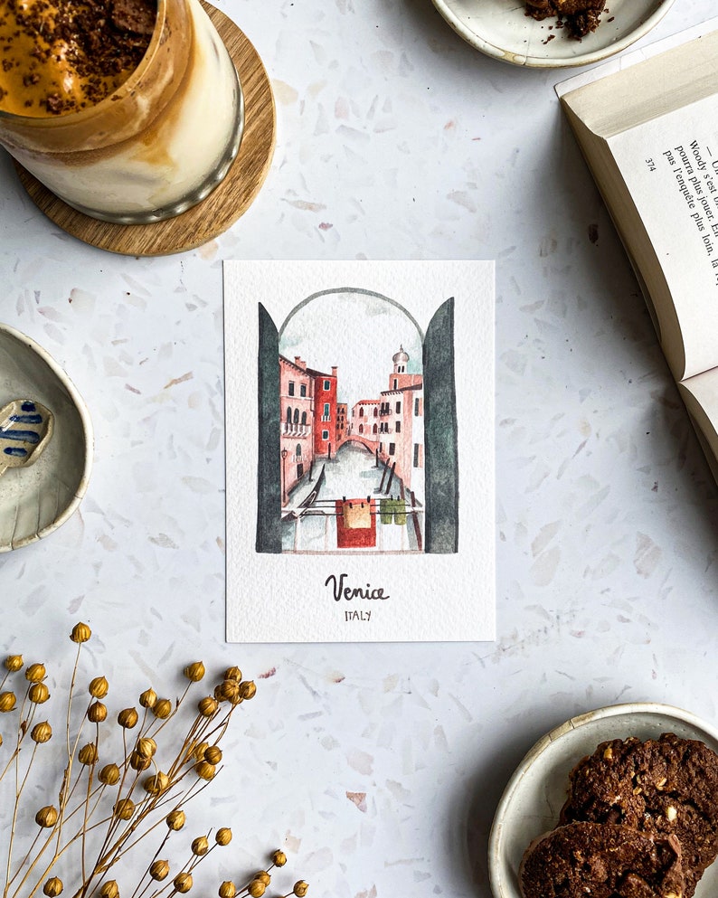 Set of 5 handmade City cards / handmade Paris postcard / Amsterdam card / London postcard / Lisbon card / Venice postcard / Paris print image 3