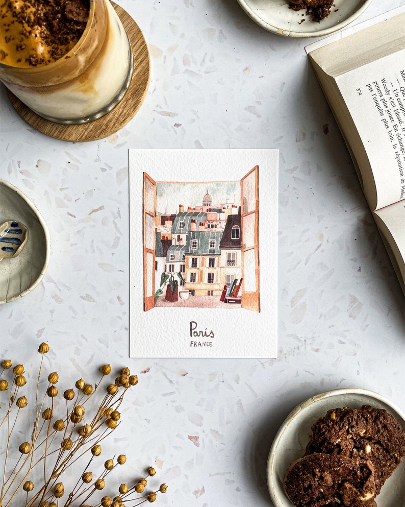 Set of 5 handmade City cards / handmade Paris postcard / Amsterdam card / London postcard / Lisbon card / Venice postcard / Paris print image 2