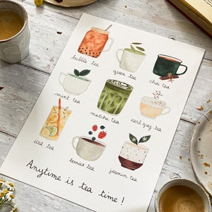 tea print / tea collection print / tea handmade print / bubble tea print / english tea wall art / tea poster / tea lover gift image 4