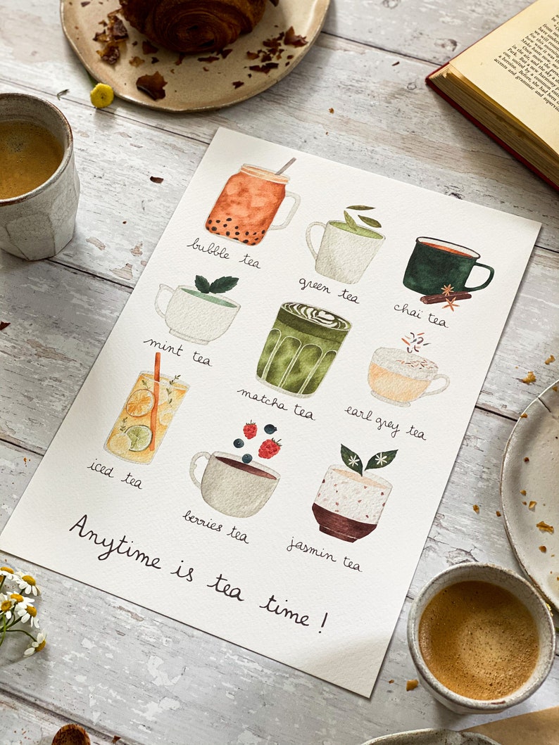 tea print / tea collection print / tea handmade print / bubble tea print / english tea wall art / tea poster / tea lover gift image 4