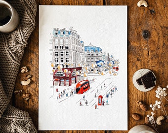 Set of 5 London Oxford Street Postcard with envelope