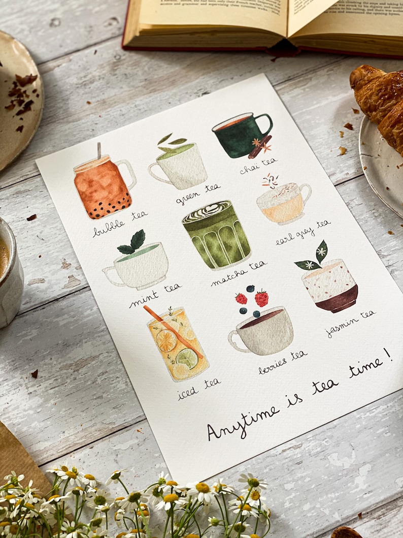 tea print / tea collection print / tea handmade print / bubble tea print / english tea wall art / tea poster / tea lover gift image 5