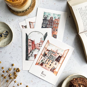 Set of 5 handmade City cards / handmade Paris postcard / Amsterdam card / London postcard / Lisbon card / Venice postcard / Paris print image 8