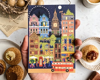 Set of 5 Retro Cities London Postcard with envelope