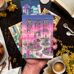 Retro Städte Singapur Postkarte mit Umschlag