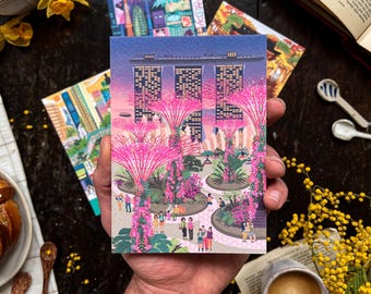 Retro Cities Singapore Postcard with envelope