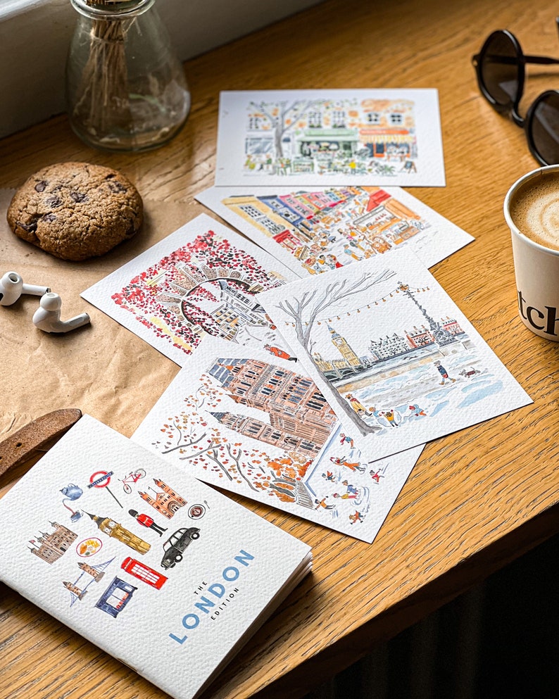 Set of 5 handmade London postcards / London cards / Cute London Watercolour postcard / Handmade London print / London Big Ben card pack / zdjęcie 9
