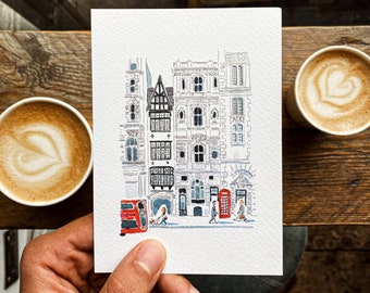 Set of 5 handmade London cards / London postcards / Cute London Watercolour postcard / Handmade London print / London card pack /