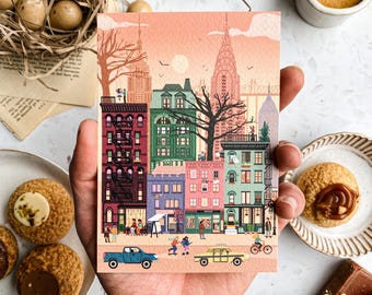 Set of 5 Retro Cities New York Postcard with envelope