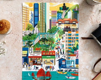 Retro Cities - Hong Kong print, Hong Kong wall art, Hong Kong poster, Hong Kong art print, Hong Kong Retro poster, Hong Kong vintage print