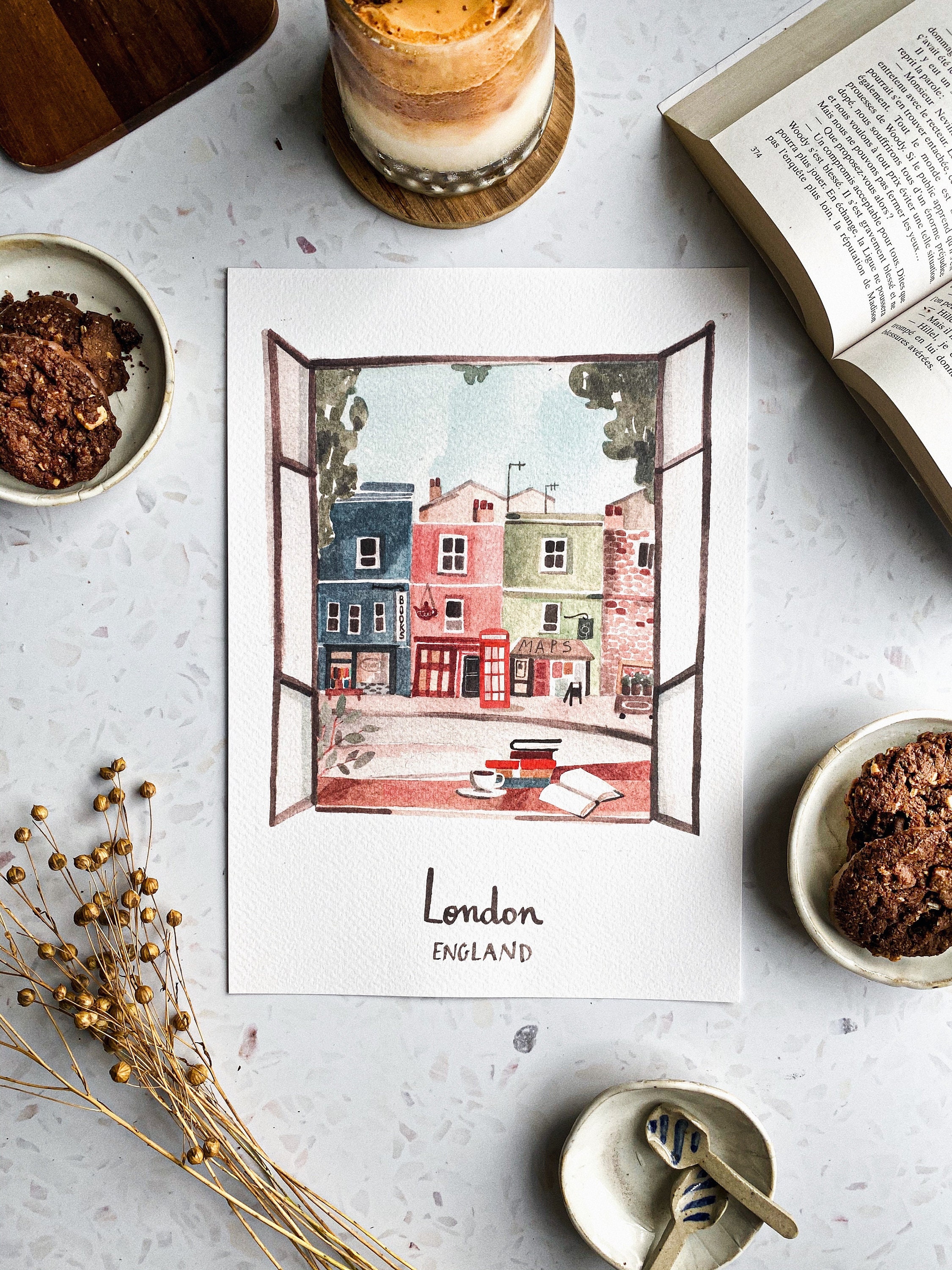 Imprimé Londonien Fait à La Main/Notting Hill Print/London Wall Art Poster/ London Watercolour/ Port