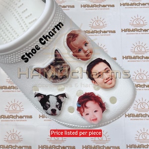 Customized Photo FACE HEAD Shoe Charm, Custom Photo Shoe Charm, Your Own Photo, Your Logo, Photo Portrait, Dog, Cat, Your Pet Shoe Charm