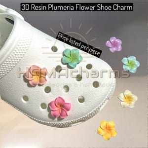 Hand-crafted to order - Size 23mm (0.9”) 3D Resin Plumeria Flowers - Hawaiian Flower Shoe Charm/Pin/Magnet/Straw Topper/Shoe-lace Charm
