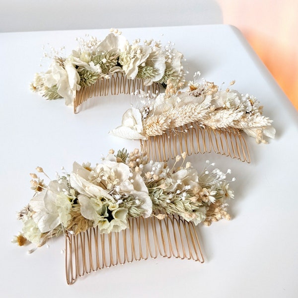 Flower hair comb for wedding hairstyle in dried flowers & preserved flowers, Luna