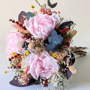 Elise bridal bouquet – eternal peonies & stabilized eucalyptus – natural dried flowers, boho chic wedding, handmade creation