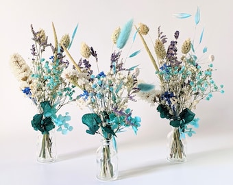 Mini-Strauß aus Trockenblumen für die Tischdekoration bei Veranstaltungen, türkisblau, Neytiri