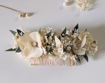 Flower hair comb for wedding hairstyle in dried flowers & preserved flowers, Inès