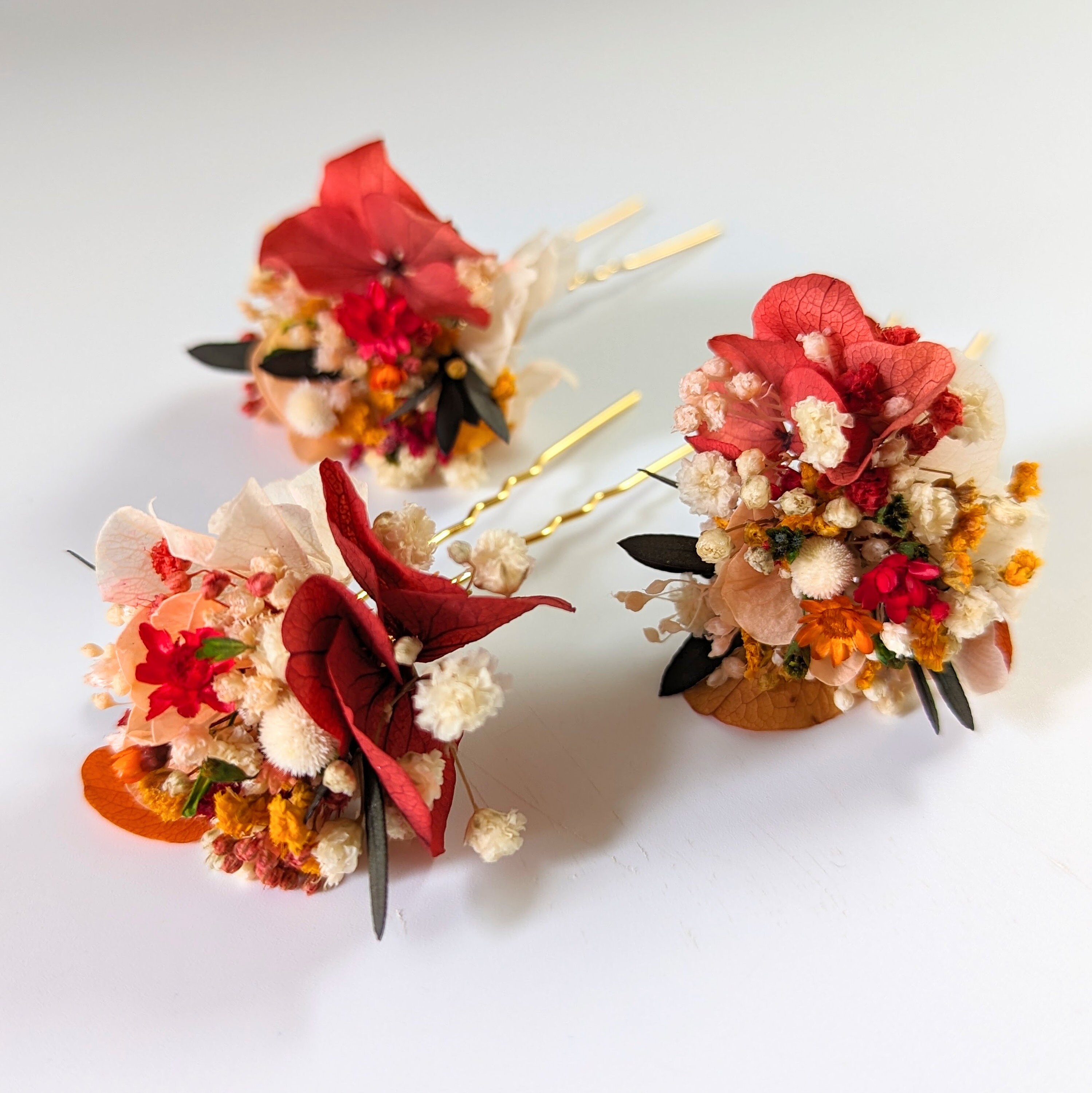 Épingles à Cheveux Fleurs Dorées Strass - 2 Pièces - Pour Mariée, Soirée, Cérémonie - 11