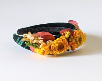 Beautiful headband decorated with dried flowers