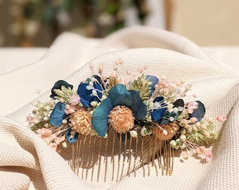 Blumenhaarkamm für Hochzeitsfrisur aus getrockneten Blumen und konservierten Blumen, Mona