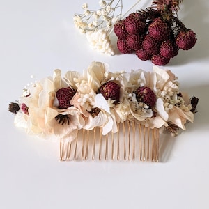 Floral hair comb for wedding hairstyle in dried flowers & stabilized flowers, Jeannette