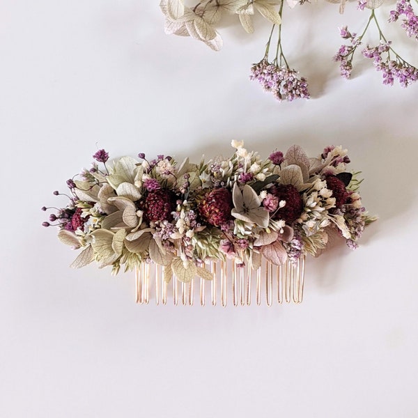 Peigne à cheveux fleuri pour coiffure de mariage en fleurs séchées & fleurs stabilisées, Safari