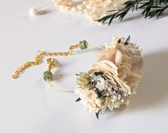Bracelet de mariée en fleurs séchées, fleurs stabilisées, artisanales, Inès