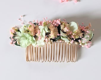 Floral hair comb for wedding hairstyle in dried flowers & preserved flowers, Catalina