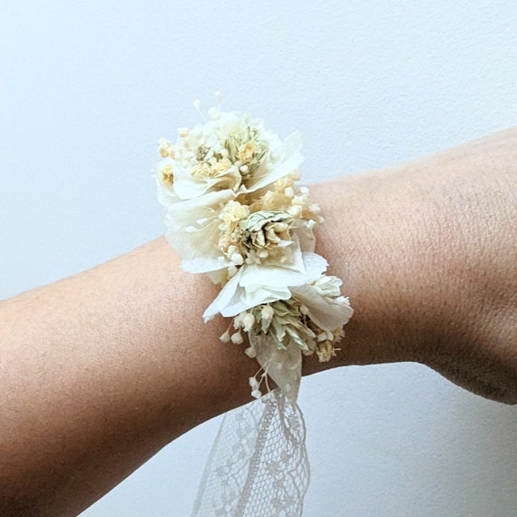 Bracelet mariage bohème fleurs stabilisées et séchées – Bijou