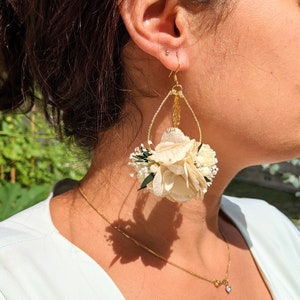 Bridal earrings in dried flowers, stabilized flowers, handmade, Inès
