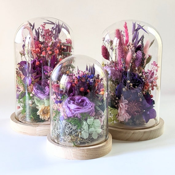 Getrocknete Glockenblumen & ewige Veilchen und Rosen Edith, natürliche Blumendekoration, nachhaltige handwerkliche Kreation, hergestellt in Frankreich