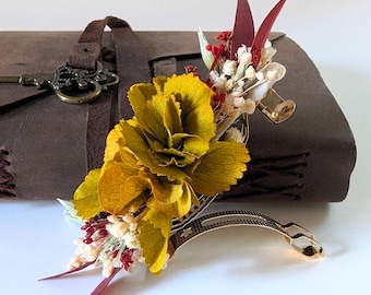 Barrette à cheveux fleurie pour coiffure de mariage en fleurs stabilisées, Dahlia