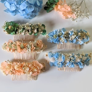 Floral hair comb for wedding hairstyle in dried flowers & stabilized flowers, Castille
