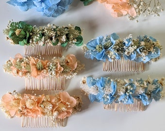 Flower hair comb for wedding hairstyle in dried flowers & preserved flowers, Castille