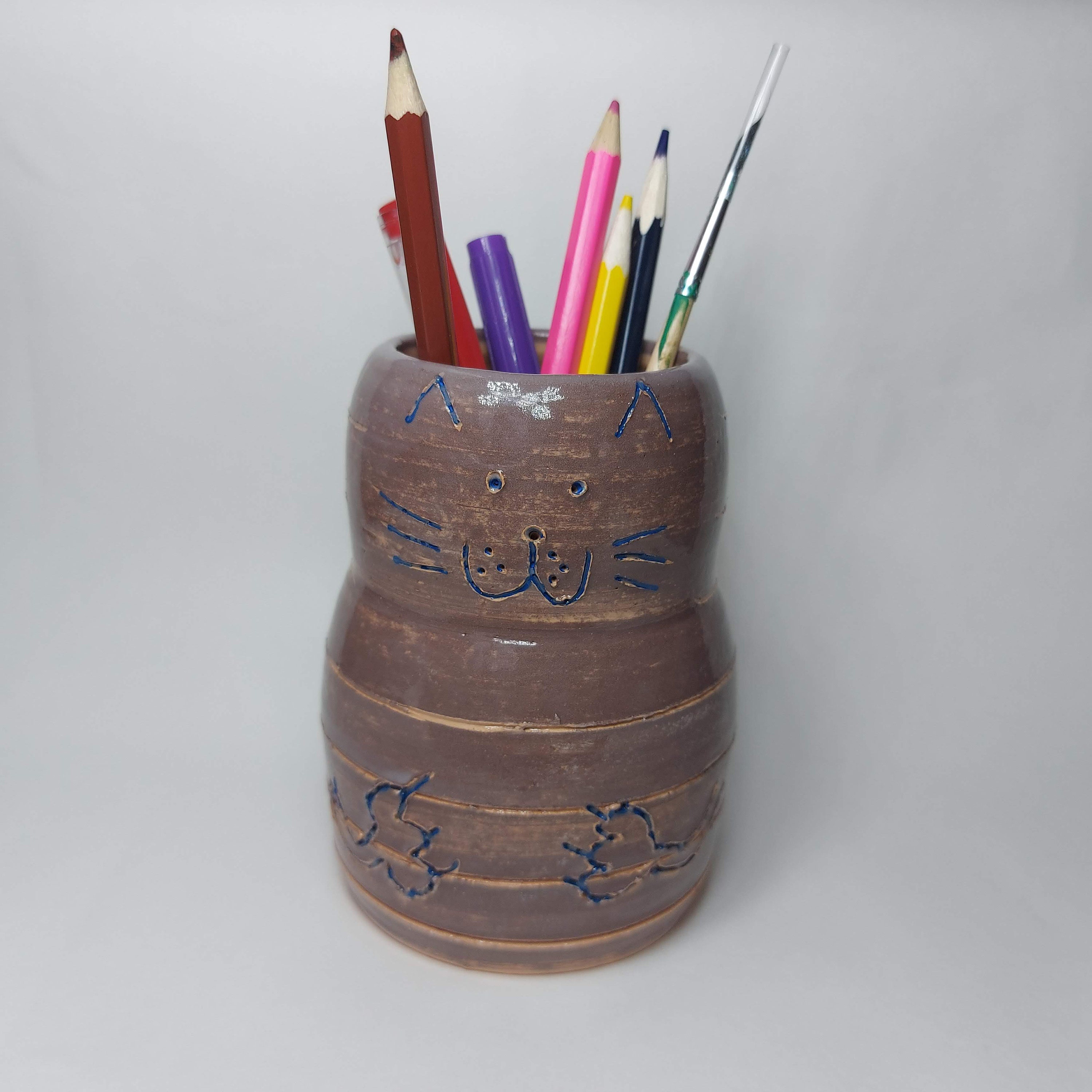 Cat Pen Holder/ Ceramic Pencil Holder/ hold for toothbrushes/ Etsy