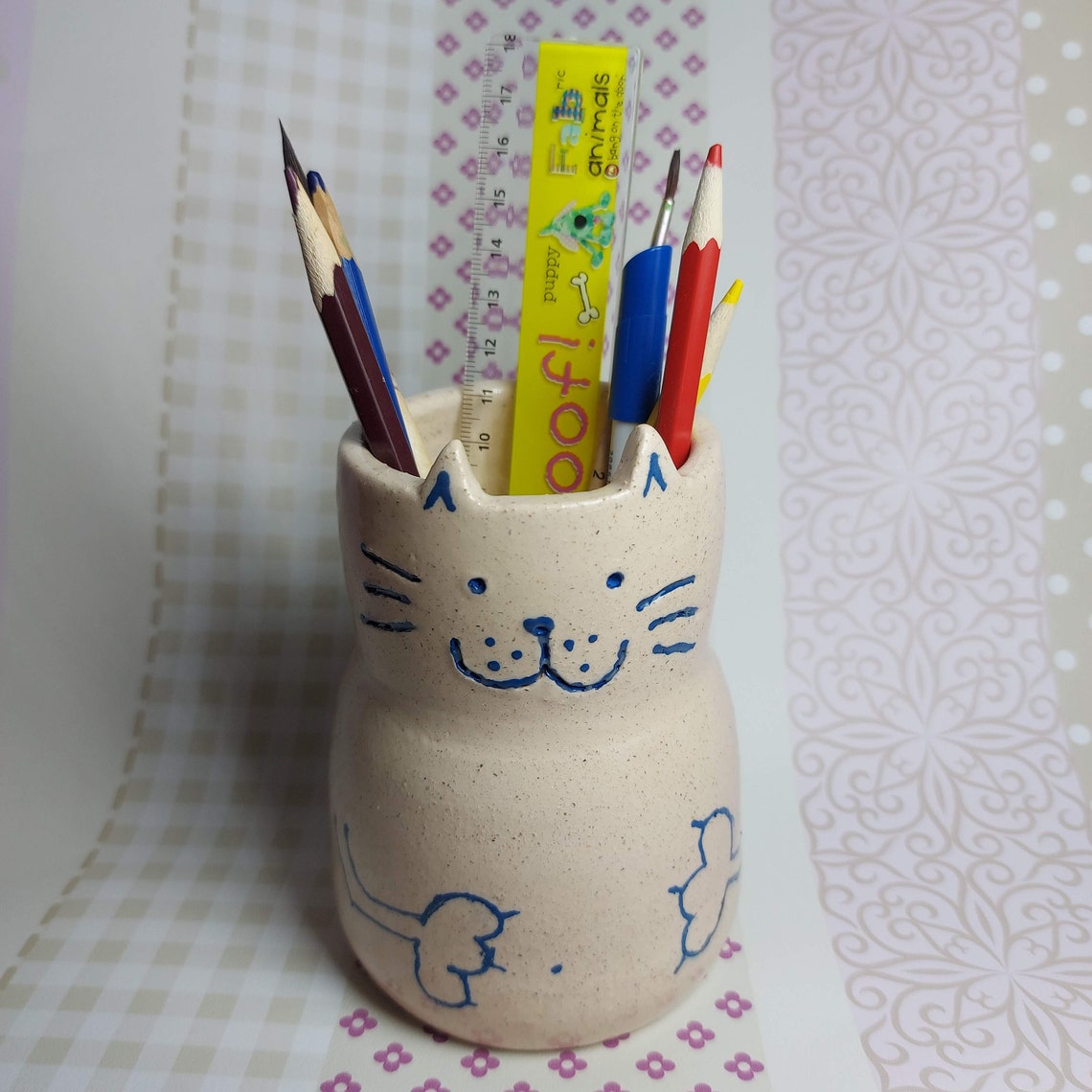 Cat Pen Holder/ Ceramic Pencil Holder/ hold for toothbrushes/ Etsy