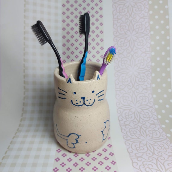Cat Pen Holder/ Ceramic Pencil Holder/ hold for toothbrushes/ Etsy