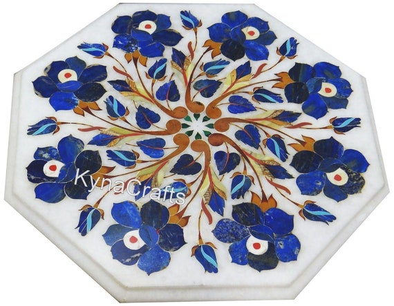 Details about   Marble End Table Top Lapis Lazuli Stone Inlaid Coffee Table with Heritage Art 