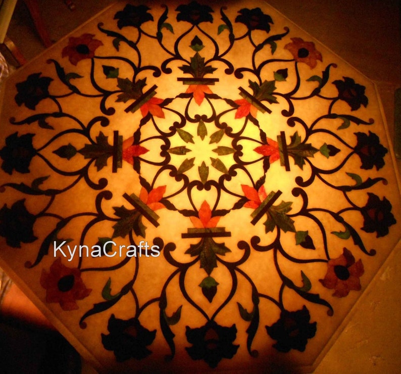 24 X 24 Inches Marble Corner Table Top With Heritage Art Etsy