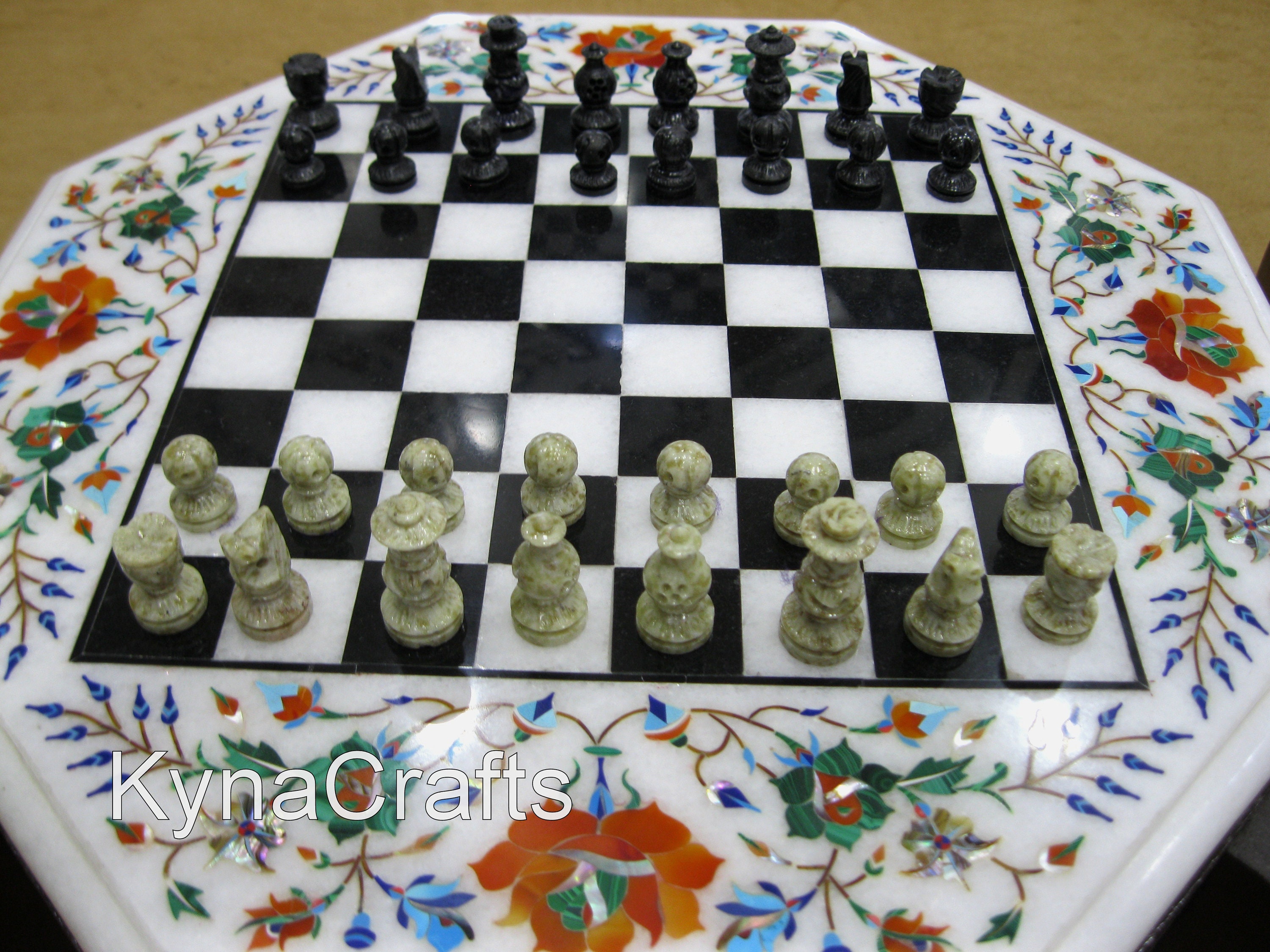 15 Inches White Marble Chess Board Inlay Art Coffee Table Top Etsy