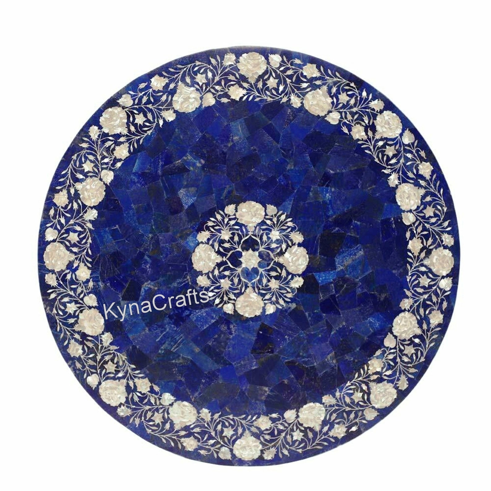 Decent Look Dining Table Top Overlay Work With Lapis Lazuli Etsy