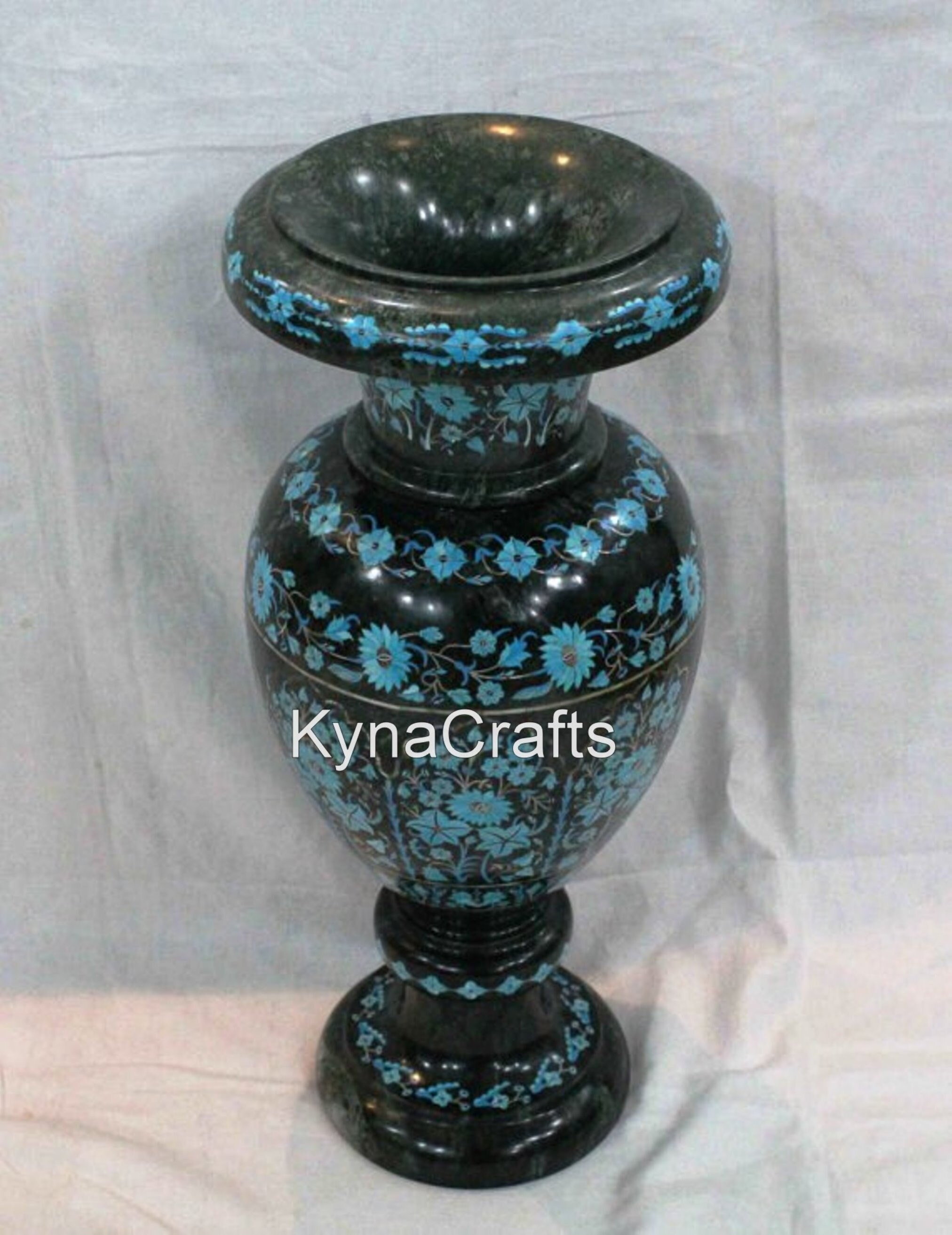Inches Green Marble Decorative Flower Vase MOP Gemstones Inlaid Plant Pot  from Indian Art and Crafts